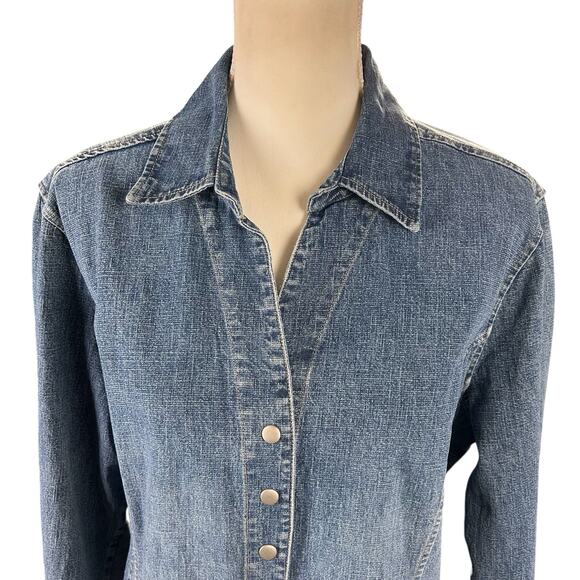 Christopher & Banks Jean Jacket Women Sz XL Stretch Blue Snap Front Casual Denim - Picture 5 of 10